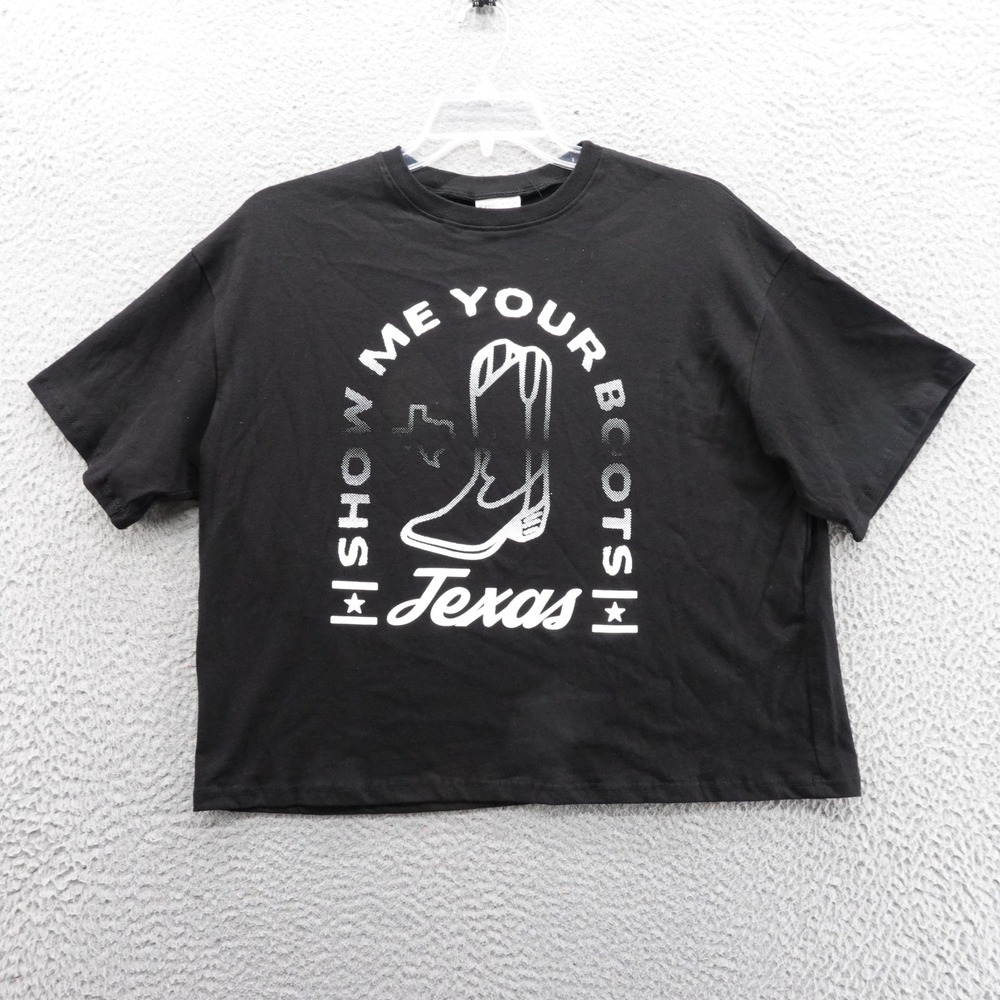 Where‎ I'm From Texas Show Me Your Boots Crop Tee Shirt Medium Black Women NWT